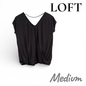 LOFT Black Viscose Soft Drape Cross Front Short Sleeve Shirt Medium